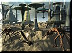 "Alientown". Friedliche Lebewesen auf einem futuristischen Planeten.